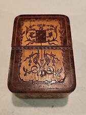 Antique Playing Card Inlaid Wooden Box With Old Cards picture