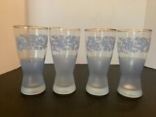 Vintage Hops and Barley Pattern Blue on Clear Pilsner Beer Glass Set of 4 picture