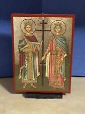 SAINTS CONSTANTINE AND HELEN -WOODEN ICON FLAT, WITH GOLD LEAF 5x7 Inches picture