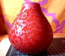 Red EI8HTEEN Karat Hand Blown Etched Glass Vase Etched Flowers Cottagecore Belis picture