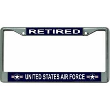 air force retired star usaf wings logo military chrome license plate frame picture