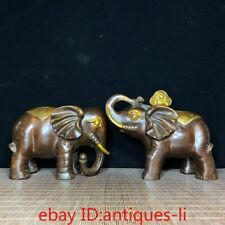 Chinese Antique Collection Pair of Pure Copper Gilt Elephants of Great Fortune picture
