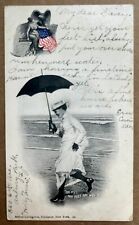“ Oh My, My Feet Are Wet” Vintage Postcard 1903. Woman with umbrella. picture