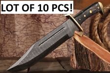 10 PCS LOT Large Damascus Steel Outlaw Fighting Bowie Knife Full-Tang W/Sheath picture