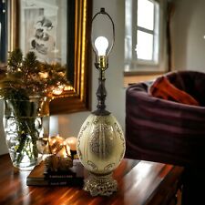 Vintage Hollywood Regency Egg Oval base Cream Gold Glass Texture Table Lamp picture