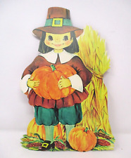 Vintage Paper Die Cut Thanksgiving Boy with Pumpkin 14