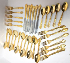 33 pc International Stainless Gold Tone Cutlery Flatware Spoons Forks Knives Lot picture