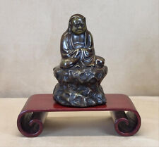 Stellar ca. 1900 Japanese Cast Bronze Figure Daruma Seated on Rockwork 5.4