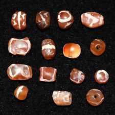 15 Ancient Near Eastern & Central Asian Etched Carnelian Beads in Good Condition picture
