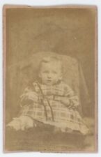 CIRCA 1870'S CDV of Young Child In Plaid Dress Sitting J.W. Sellars Bellaire OH picture