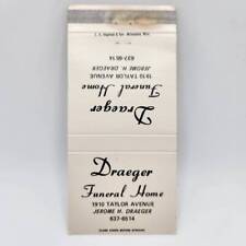 Vintage Matchcover Draeger Funeral Home Taylor Avenue Racine Wisconsin picture