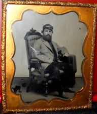 Civil War Era 1/6th Size Tintype of soldier? in brass mat/frame picture