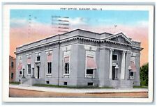 1937 Post Office Building View Roadside Stairs Entrance Lamp Elkhart IN Postcard picture