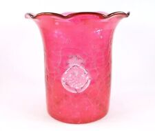 Hand Crafted Red Crackle Glass Vase With Rosettes, Probably WWII Era picture