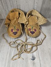 Antique Native American NW Coast ?Salish Deerskin Floral Beaded Moccasins picture