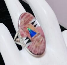 Navajo Sterling Purple Spiny Oyster and  Opal Ring #806 SIGNED picture