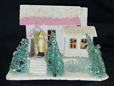 VINTAGE  ‘30’S CHRISTMAS LARGE COCONUT PUTZ HOUSE - 2” SANTA FIGURE picture