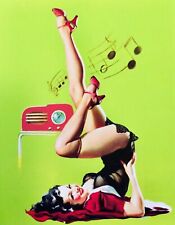 Elvgren STATION WOW Vintage CATALIN PLASTIC RADIO Pin-Up Stockings 18x24 CANVAS picture