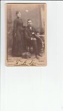 Cabinet Card GREAT AD, 1883 WOODLAND,CA, VICTORIAN COUPLE FORMAL ATTIRE picture