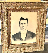 LARGE Antique Gilt Wood Carved 4-Layer Frame w Handsome Man Portrait 30
