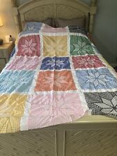 Unfinished Vtg Embroidered Quilt Top chicken scratch Amish lace Snowflake 98x98” picture