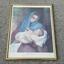 Antique Lithograph 1950's Mother Mary & Baby Jesus a Child Is Born MCM ❤️blt17j1 picture