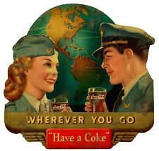 WHEREVER YOU GO COCA COLA PLANE PILOT HEAVY DUTY USA MADE METAL ADVERTISING SIGN picture