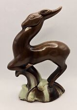 Vintage Royal Haeger Pottery Gazelle Antelope Brown Light Green Glaze 8.25
