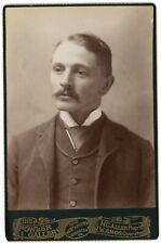 Antique Circa 1880s Cabinet Card Fowler Dashing Man With Mustache Lancaster, PA picture