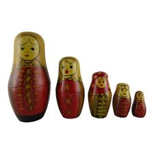 Vintage USSR Russian Nesting Matryoshka Wooden Hand Painted Stacking Dolls 5 Pc picture