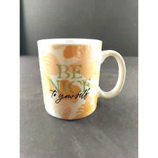 Be Nice To Yourself Coffee Cup Mug Peach Tan Palm Leaves picture