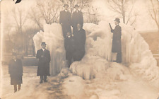 RPPC Springfield Illinois Reservoir Park Frozen Winter Fountain AZO Postcard picture