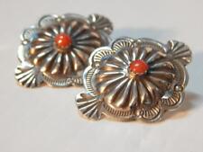 VINTAGE NAVAJO INDIAN STERLING SILVER + CORAL CONCHA  EARRINGS - MINT GIFT  picture