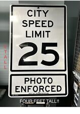 NYC STREET SIGN AUTHENTIC “CITY SPEED LIMIT-PHOTO ENFORCED” HUGE4’ TALL EX COND picture