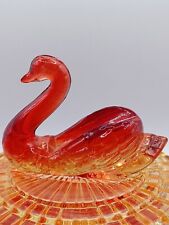 Vintage Jeannette Amberina Art Glass Swan Covered Powder Dish picture