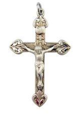 Sterling Silver Fleur De Lis Crucifix Pendant with Cross IHS Design 1 3/4 Inch picture