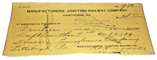 1914 MANUFACTURERS' S JUNCTION RAILWAY HAWTHORNE ILLINOIS CHECK #981 TO PRR  picture