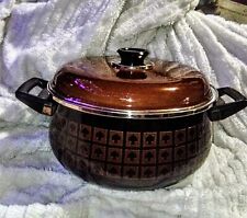 Vtg Mid Century Modern Enamel Ware Black/Brown Spade Pot Unbranded Used W/ Flaws picture