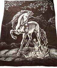 San Marcos Blanket Unicorn Horse Brown Reversible 76” X 55” Mexico Vintage picture