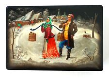 Superb Large Russian Lacquer Box  Fedoskino 1976 Вдоль по улице picture