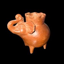 Vintage Terracotta Clay Elephant Planter Handmade Mexico Redware picture