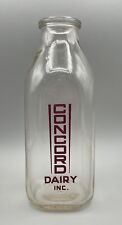 Vintage Glass Milk Bottle Concord Dairy Inc. New Hampshire 1955 One Quart 8.5” picture