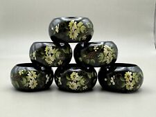 Six Hand-Painted Wooden Napkin Rings with Traditional Russian Floral Motifs picture