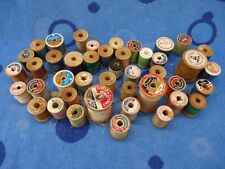 Lot Of 43 Vintage Wooden Thread Spools With Thread Various Sizes picture