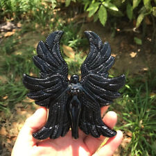 1pc Natural Hand Carved Obsidian Quartz Angel Skull Crystal Reiki gem gift Decor picture