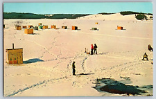 Georgetown Lake Montana Ice Fishing Snow Fisherman Posted Butte 1977 Postcard picture
