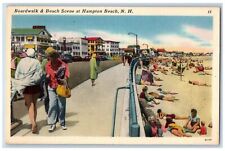 Hampton Beach New Hampshire NH Postcard Boardwalk And Beach Scene 1953 Cars View picture