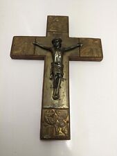 Vtg. crucifix: metal and wood. Brass? sheeted design. picture