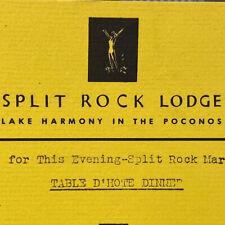 1948 Split Rock Lodge Dinner Restaurant Menu Lake Harmony Poconos Mountains PA picture