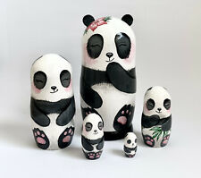 Panda Bears Matryoshka, Nesting Doll 5 pcs  5,4‘’ Wooden Panda Kids Room Decor picture
